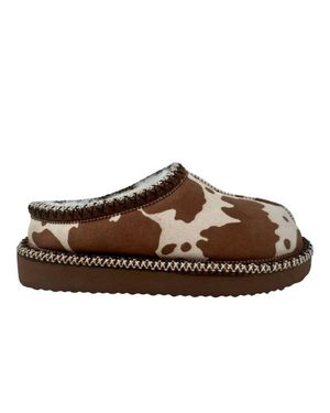 Very G Georgina Cow Print Slippers - Brown