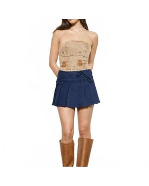 Pretty Garbage Pleated Denim Mini Skirt - Blue