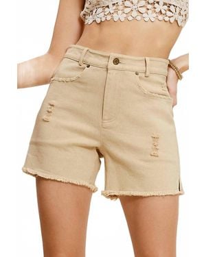Le Miel Mineral Wash Frayed Hem Denim Shorts - Natural