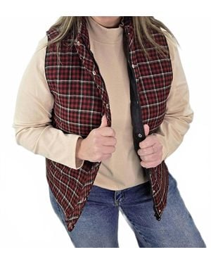 Staccato Check Plaid Zip Up Snap Puff Vest - Blue