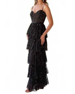 Primavera Tiered A-Line Formal Gown - Black