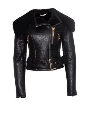 Philipp Plein Croc Embossed Leather Jacket - Black