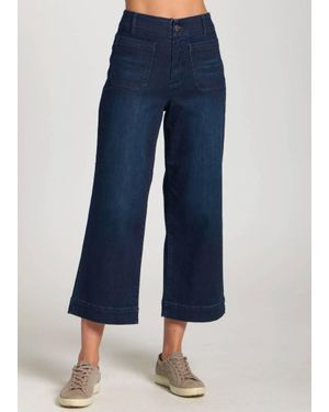 Apny Cropped Wide Leg Pant With Patch Pockets - Blue