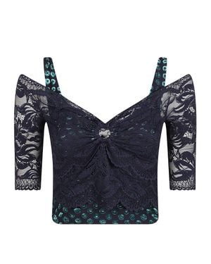 Rabanne Refined Off-The-Shoulder Lace Top With Gathered Detail - Blue