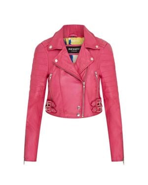 TruClothing Real Leather Short Cropped Length Brando Style Biker Jacket - Pink