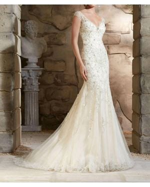 Mori Lee Crystal Beaded Wedding Dress - Natural