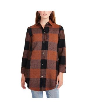 Steve Madden Eldridge Shirt Jacket Cognac Plaid Snap Front Kfc377 - Brown