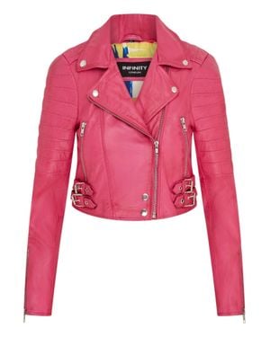 Infinity Leather Brando Cropped Leather Jacket-Longtown - Pink