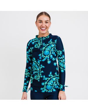 Calypsa Half-Zip Long Sleeve Rash Guard Nora Swim Top - Blue
