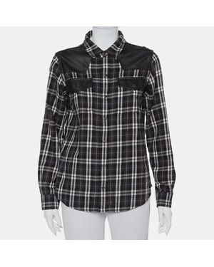 Current/Elliott Current/Elliott Monochrome Checkered Cotton Faux Leather Detail Button Front Shirt - Black