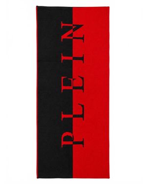 Philipp Plein Wool Blend Knit Logo Scarf - Red