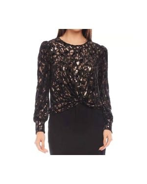 Karen Kane Penrose Puff Sleeve Velvet Burnout Top - Black