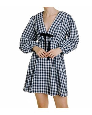 AUREUM Gingham Collar Dress With Tie - Blue
