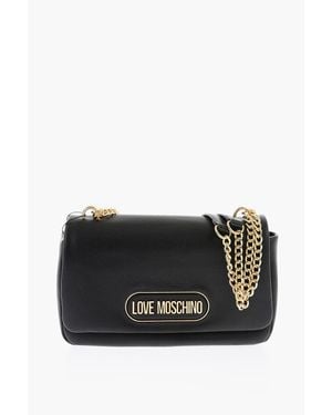Moschino Love Textured Faux Leather Shoulder Bag With Golden Logo - Black