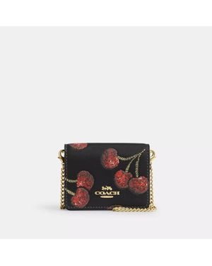 COACH Mini Wallet On A Chain With Cherry Print - Black