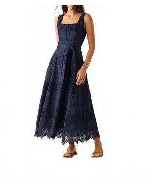 MOS The Label Mariana Embroidery Midi Dress - Blue