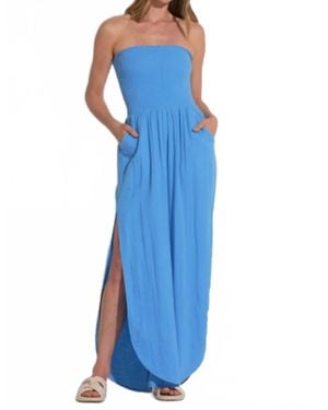 Elan Strapless Side Leg Slit Sweater - Blue