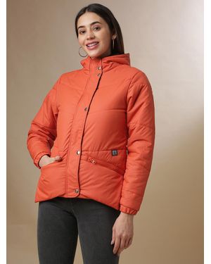 Campus Sutra Solid Stylish Casual Bomber Jacket - Orange