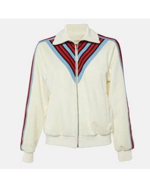 Maje Jersey Striped Trim Manela Zip Up Jacket - Green