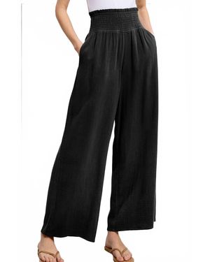 Le Miel Millie Smocked Waist High Waist Pants With Side Pockets - Black