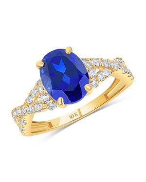 MAX + STONE Solid 10K Or Gemstone Oval Cut Birthstone Ring - Blue