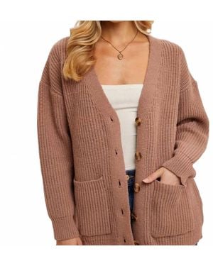 Bluivy Button Down Ribbed Knit Sweater Cardigan - Brown