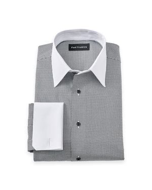 Paul Fredrick Non-Iron Cotton Houndstooth Dress Shirt - Gray