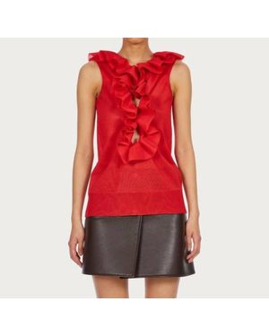 Ferragamo Frill Detail Virgin Wool Ruffle Top - Red