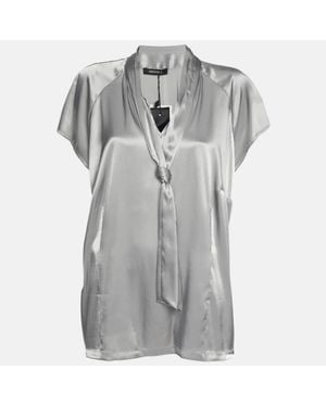 Elena Miro Stretch Satin Neck Tie Tops - Gray