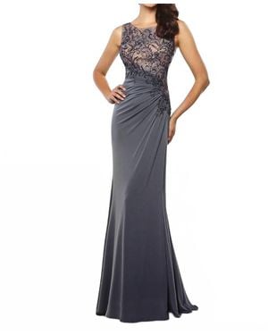 Montage by Mon Cheri Sleeveless Jersey And Lace Gown - Blue