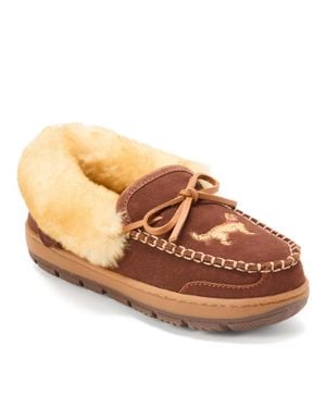 Dearfoams Fireside By Gladstone Genuine Shearling Moccasin With Stitching - Brown