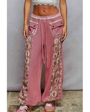 Pol Printed Contrast Stud Button Sweatpants - Pink