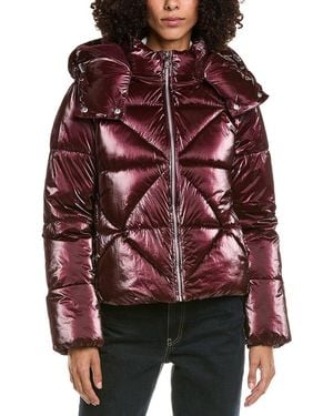 Sam Edelman Mixed Quilted Cropped Puffer Jacket - Red