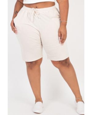 TRUEDAMES Plus Size French Terry Bermuda Shorts - Natural