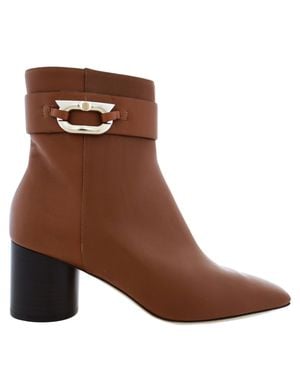 Ferragamo Ferragamo Placida Gancini Ornament Anke Boots, Size 7 C - Brown