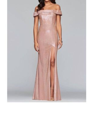 Faviana Classic Metallic Off The Shoulder Gown - Gray