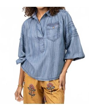 Ivy Jane Tuck Sleeve Popover Shirt - Blue