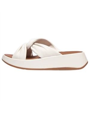 Fitflop Leather-Twist Flatform Slide Sandal - White