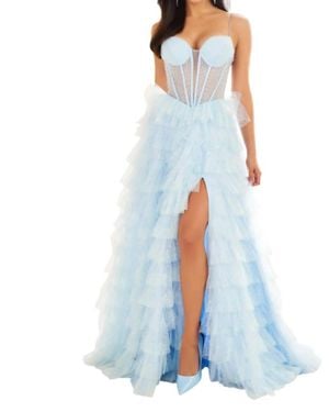 Ellie Wilde Frosted Iridescent Tulle Prom Dress - Blue