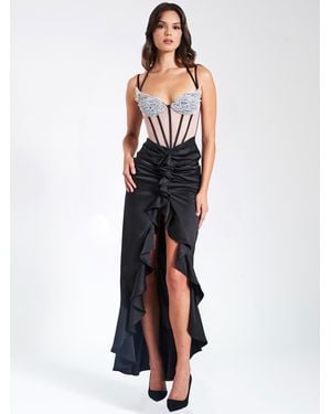 Miss Circle Rafaela Satin Corset Sequin Wing Cup Dress - White
