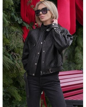 Alaska® Outerwear Marlowe Braided Genuine Leather Jacket - Black