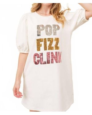 Main Strip Pop Fizz Clink Sequin Fleece Dress - White