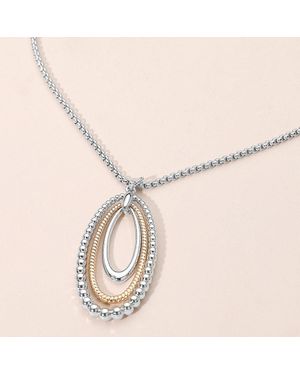 Fashnzfab Metal Beaded Edge Layered Open Oval Pendant Necklace - Natural