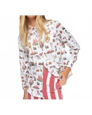 Vilagallo Long Sleeve Print Blouse With Balloons - Red