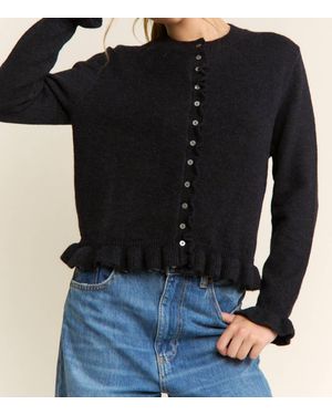 Candescent Ruffle Trim Button Up Cardigan - Black