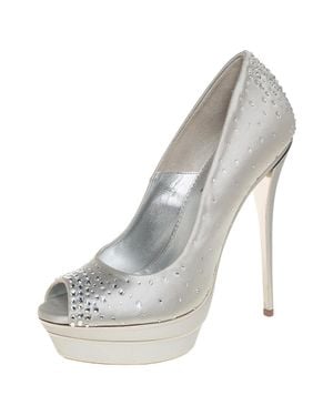 Loriblu Satin Crystal Embellished Peep Toe Platform Pumps - Gray
