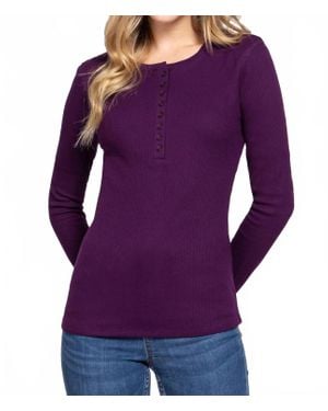 Active Basic Henley Long Sleeve Thermal Jersey Top - Purple