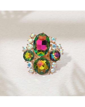 Fashnzfab Oval Round Stone Cluster Statement Stretch Ring - Green