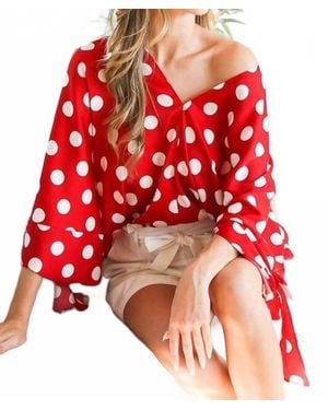 Vine & Love Darla Polka Dot Tie Detail Blouse - Red