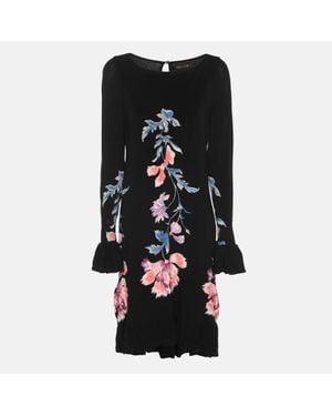 Roberto Cavalli Floral Print Stretch Knit Mini Dress - Black